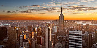bird's eye view photo Empire State Building, New York during golden hour HD wallpaper