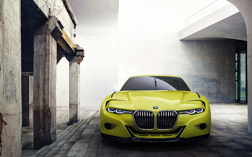 yellow BMW car HD wallpaper