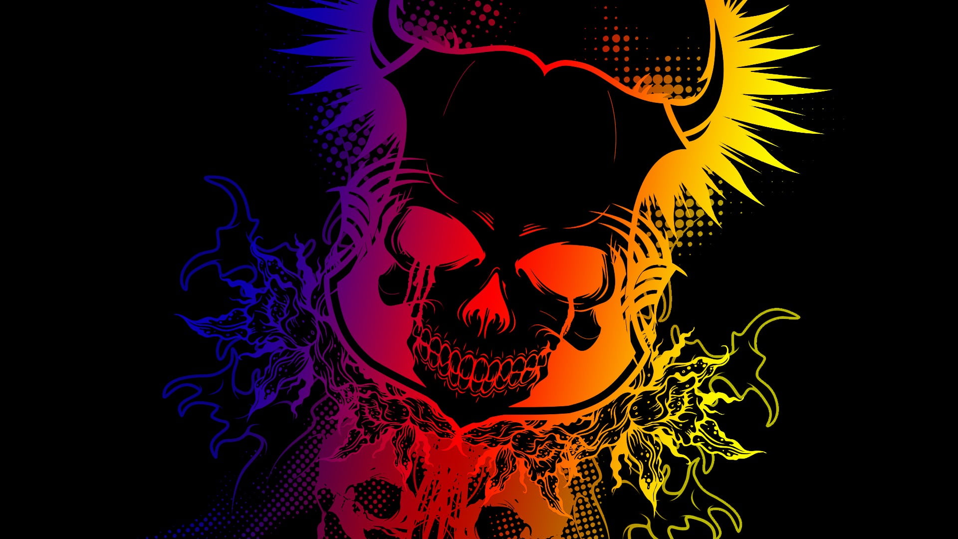 Black, purple, and yellow skull illustration, skull, colorful, gradient,  black HD wallpaper | Wallpaper Flare