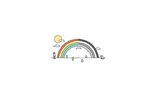 illustration of rainbow, minimalism, selective coloring, rainbows, dog HD wallpaper