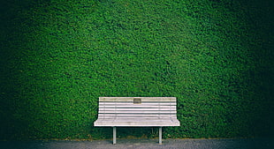 brown wooden slatted bench, bench, green, minimalism HD wallpaper