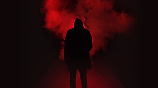 silhouette man, photography, red, smoke, shilouettes HD wallpaper