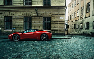 red sport car, Ferrari, car, street, urban HD wallpaper