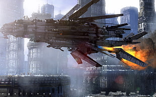 gray spaceship, science fiction, spaceship, artwork, futuristic