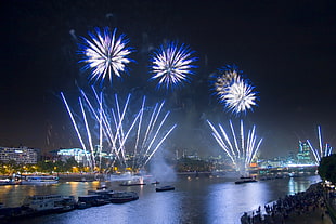 fire works display on sea, thames