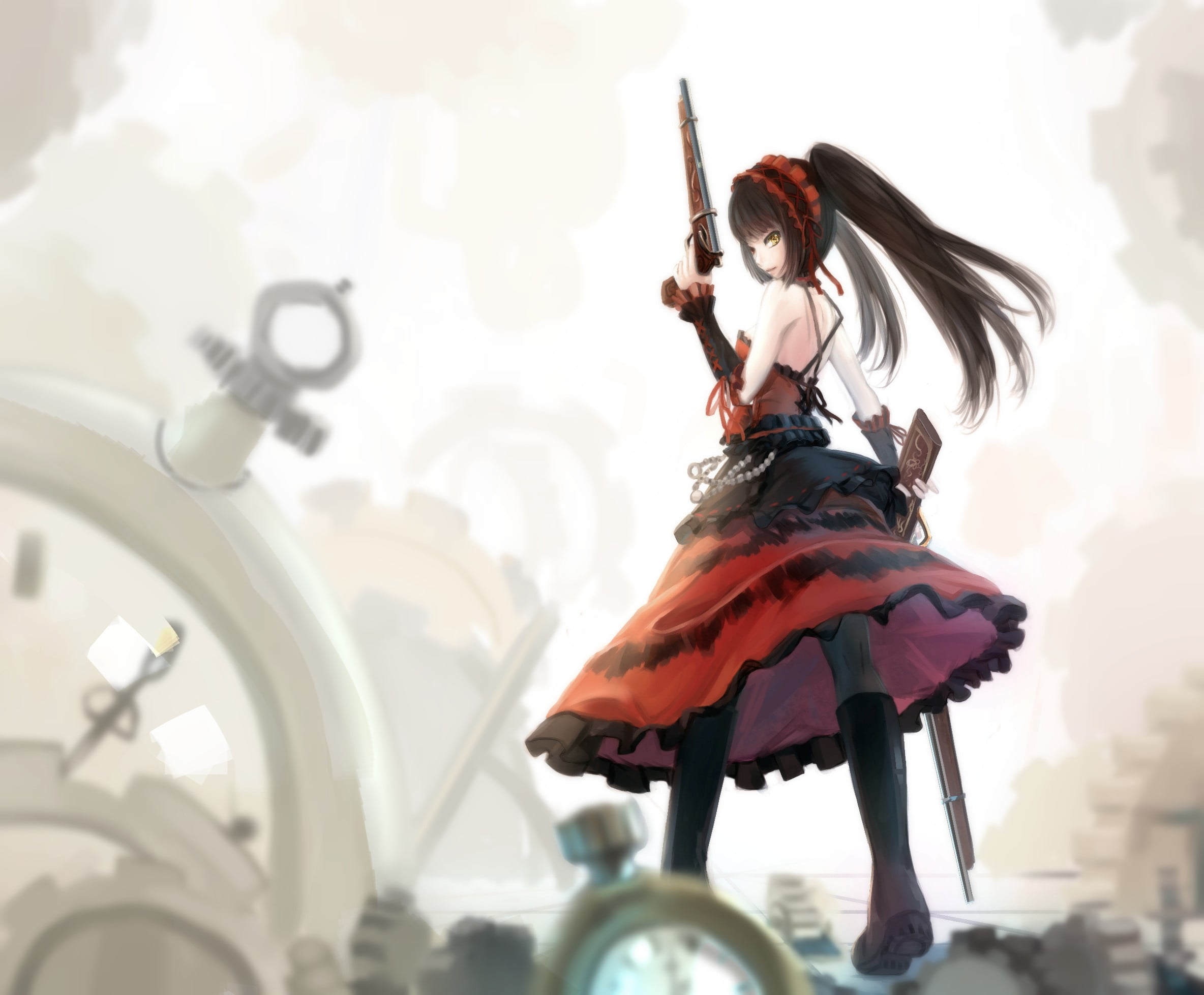 female anime character in dress digital wallpaper, Date A Live, Tokisaki Kurumi, heterochromia