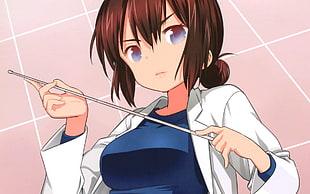 female anime character wearing white lab coat HD wallpaper