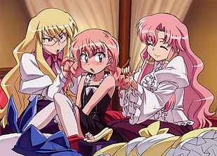 illustration of three anime women HD wallpaper
