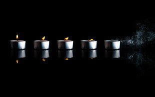 five silver-framed candle with light HD wallpaper