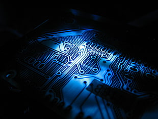 blue and black circuit board HD wallpaper