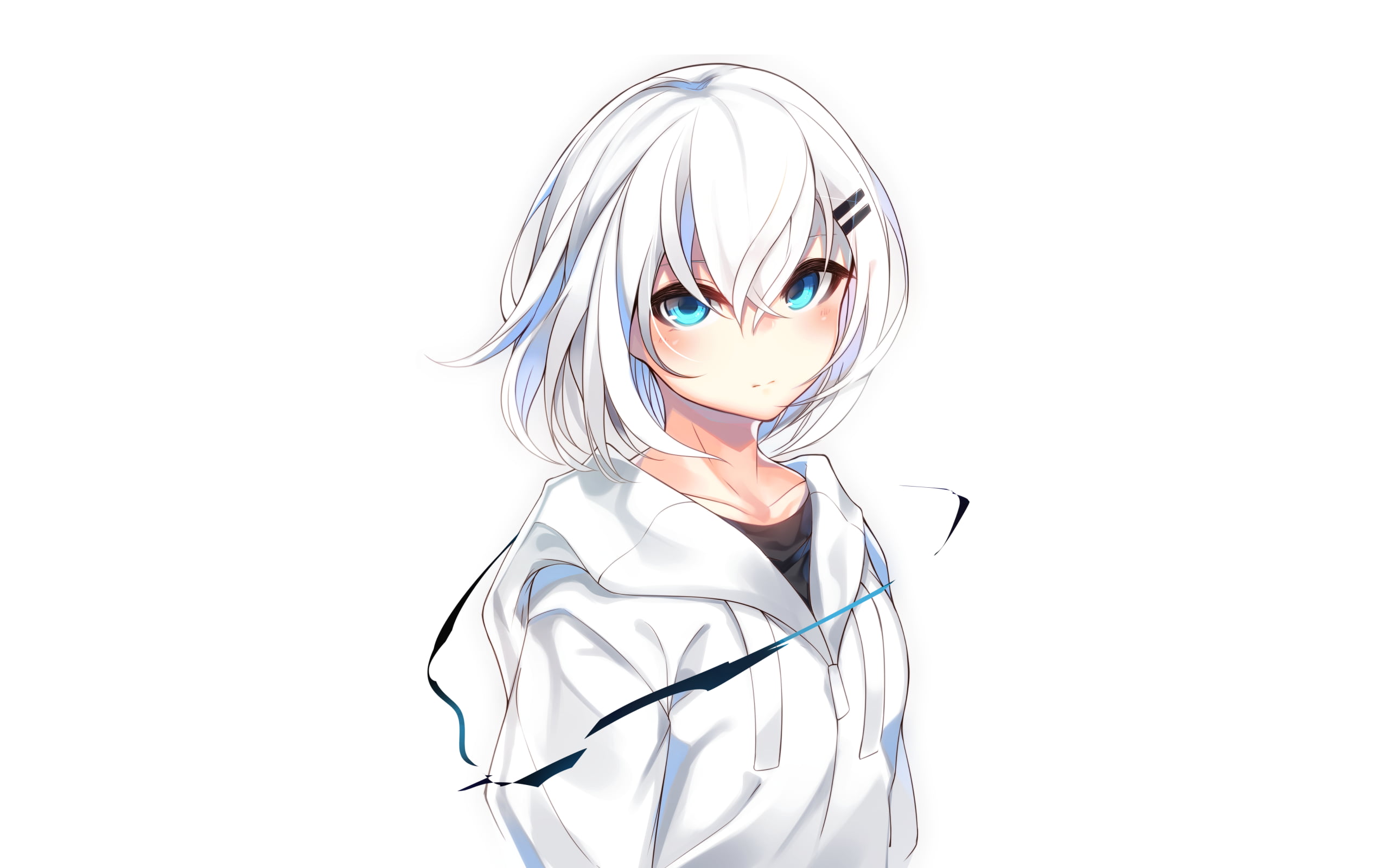 Short white haired female anime character illustration, aqua eyes,  blushing, short hair, white hair HD wallpaper | Wallpaper Flare