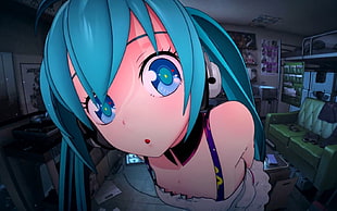 eyes, Hatsune Miku, Vocaloid, blue hair