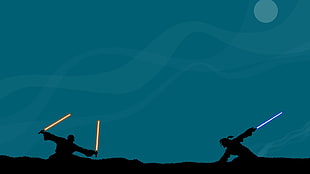 Star Wars Lightsaber fight digital wallpaper, Star Wars, minimalism, laser swords, Moon HD wallpaper