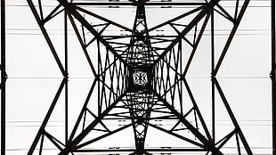 black metal framed wall decor, power lines