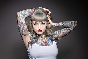 women's white tank top, armpits, women, Suicide Girls, Nina Kate HD wallpaper