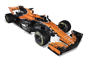 orange and black F1 car HD wallpaper