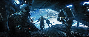 four air forces, digital art, Earth, spaceship, futuristic