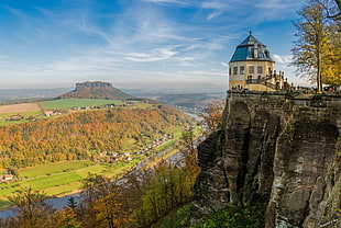 beige and blue dome-top building, architecture, castle, nature, landscape