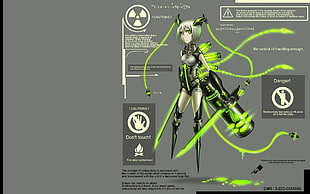 girl with green hair and weapon anime character screenshot HD wallpaper