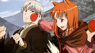 two anime characters, anime, Spice and Wolf, Holo, Lawrence Craft HD wallpaper