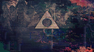 triangular white logo, glitch art, webpunk, abstract, triangle HD wallpaper