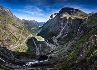 photography of green and grey high mountains under blue sky at daytime, rauma, norway HD wallpaper