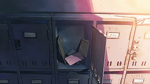 black wooden cabinet with mirror, 5 Centimeters Per Second, anime, Makoto Shinkai 