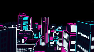 pink and blue buildings drawing, Mob Psycho 100, city, anime HD wallpaper
