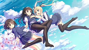 three female anime characters HD wallpaper