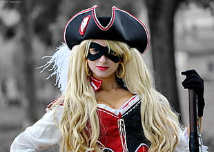 woman wearing pirate costume outfit