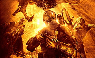 male character wearing gas mask holding rifle illustration, Metro 2033, video games HD wallpaper