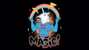 white unicorn clip art with magic text overlay, unicorns, rainbows, pizza, magic HD wallpaper