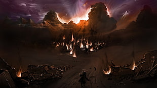 mountain artwork, Full Metal Alchemist, Elric Edward, anime, burning HD wallpaper
