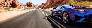 blue coupe, Acura NSX, road, motion blur, car HD wallpaper