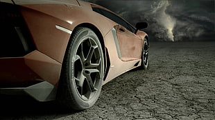 white and black car wheel, Lamborghini Aventador, salt lakes, car, storm HD wallpaper