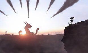 silhouette dragon photo during sunset HD wallpaper