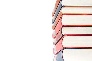 macro photography of book stack