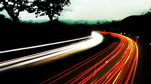 time-lapse photography of road, road, long exposure, light trails HD wallpaper