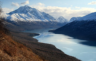 landscape photography of calm body of water in between mountain s, anchorage, alaska HD wallpaper