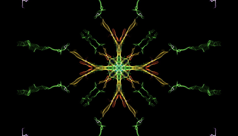 yellow and green electric illustration, digital art, abstract, symmetry, minimalism HD wallpaper