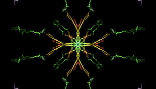 yellow and green electric illustration, digital art, abstract, symmetry, minimalism