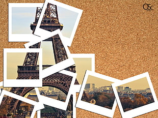 Eiffel Tower papers, polaroids, Eiffel Tower, collage, Paris HD wallpaper