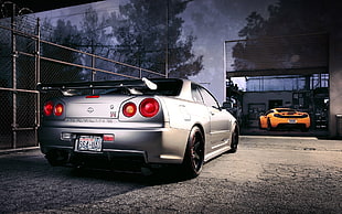 silver coupe, Nissan, skyline, Nismo, Nissan Skyline GT-R R34 Nismo Z-Tune HD wallpaper