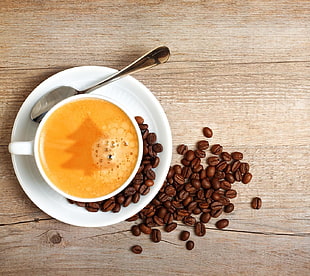 white and red ceramic bowl, coffee, drink, love