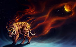 tiger with red flame wallpaper HD wallpaper