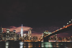 brown suspension bridge, Brooklyn, Usa, Night city HD wallpaper