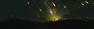 meteor shower, meteors, dark, night HD wallpaper