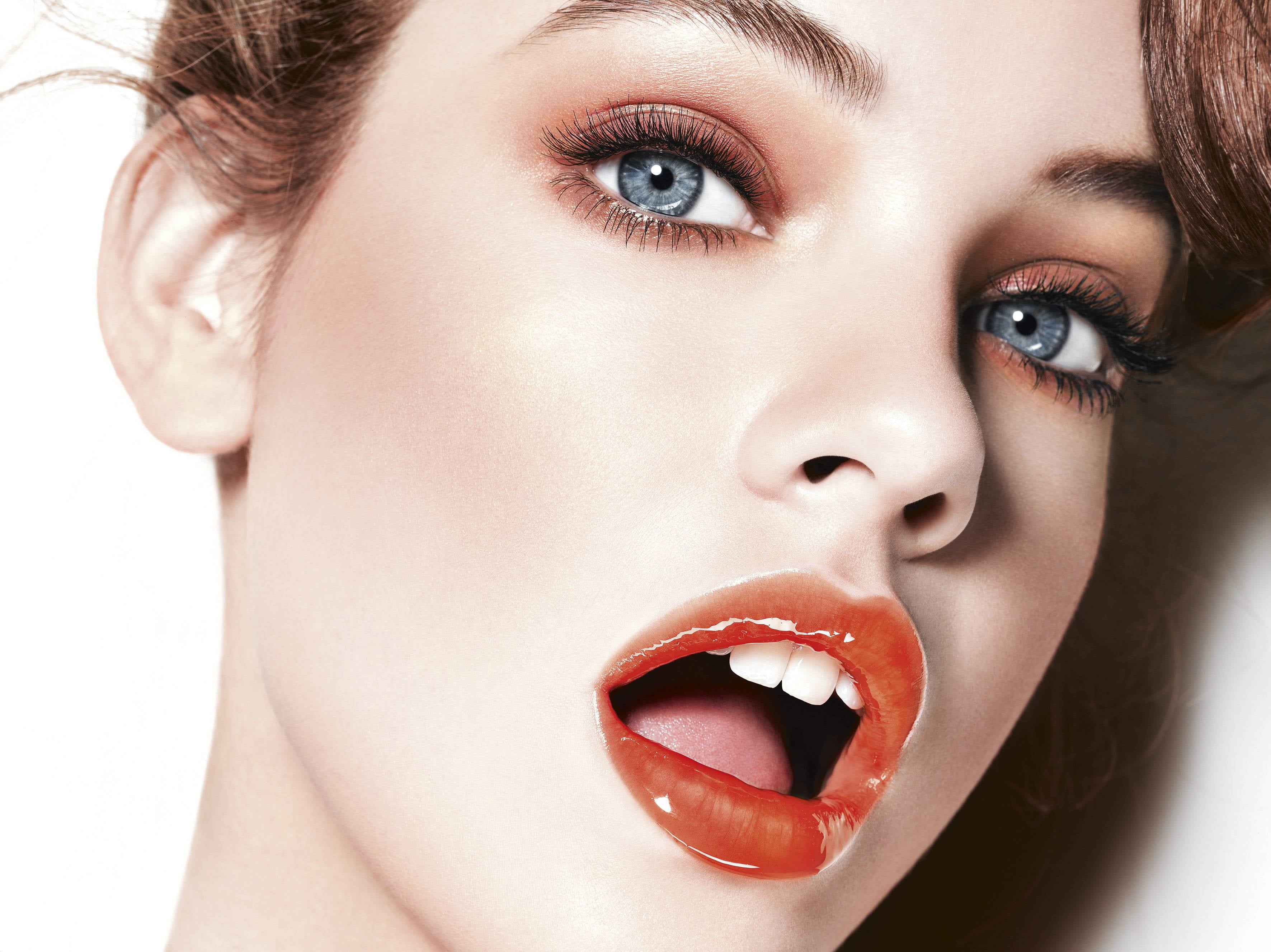 Women's red lipstick, Barbara Palvin, model, open mouth, makeup HD  wallpaper | Wallpaper Flare