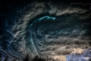 black and gray fur textile, sky, storm, tornado