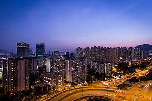 city skyline, Night city, Skyscrapers, Top view